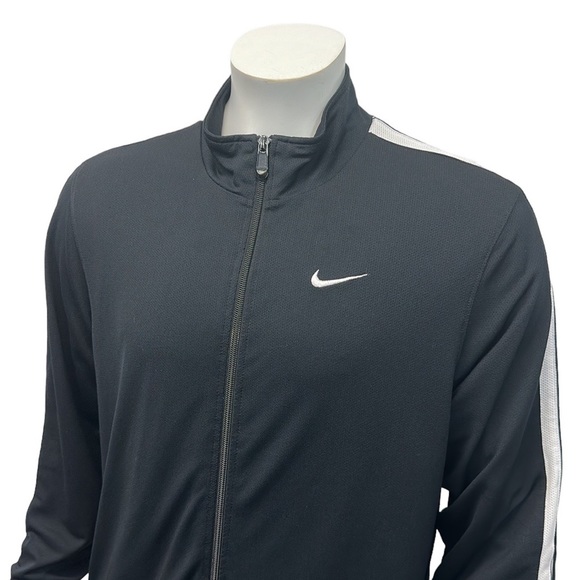 Nike Black White Two Stripe Track Running Swoosh Full Zip Jacket Size XL X-Large - Picture 7 of 12